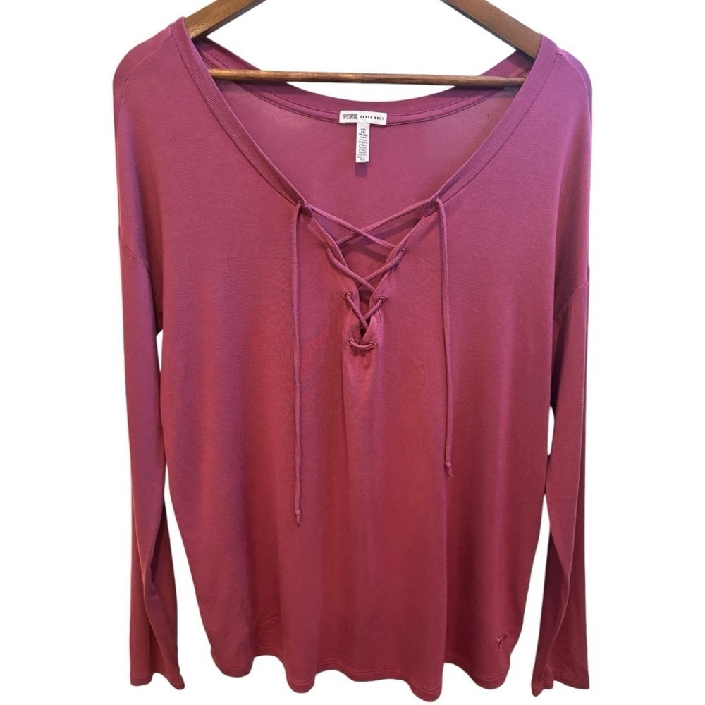 Victoria's Secret PINK Shirt Women's Small Mauve Pink SUPER SOFT Modal Tie Front